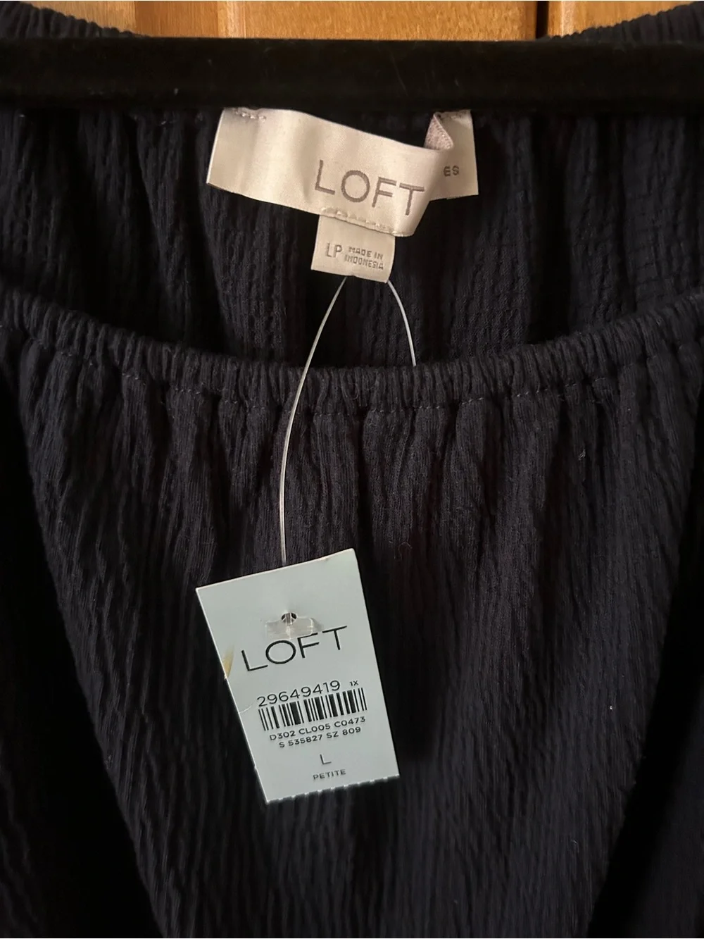 LOFT Navy Puff Sleeve Smocked-Waist Blouse